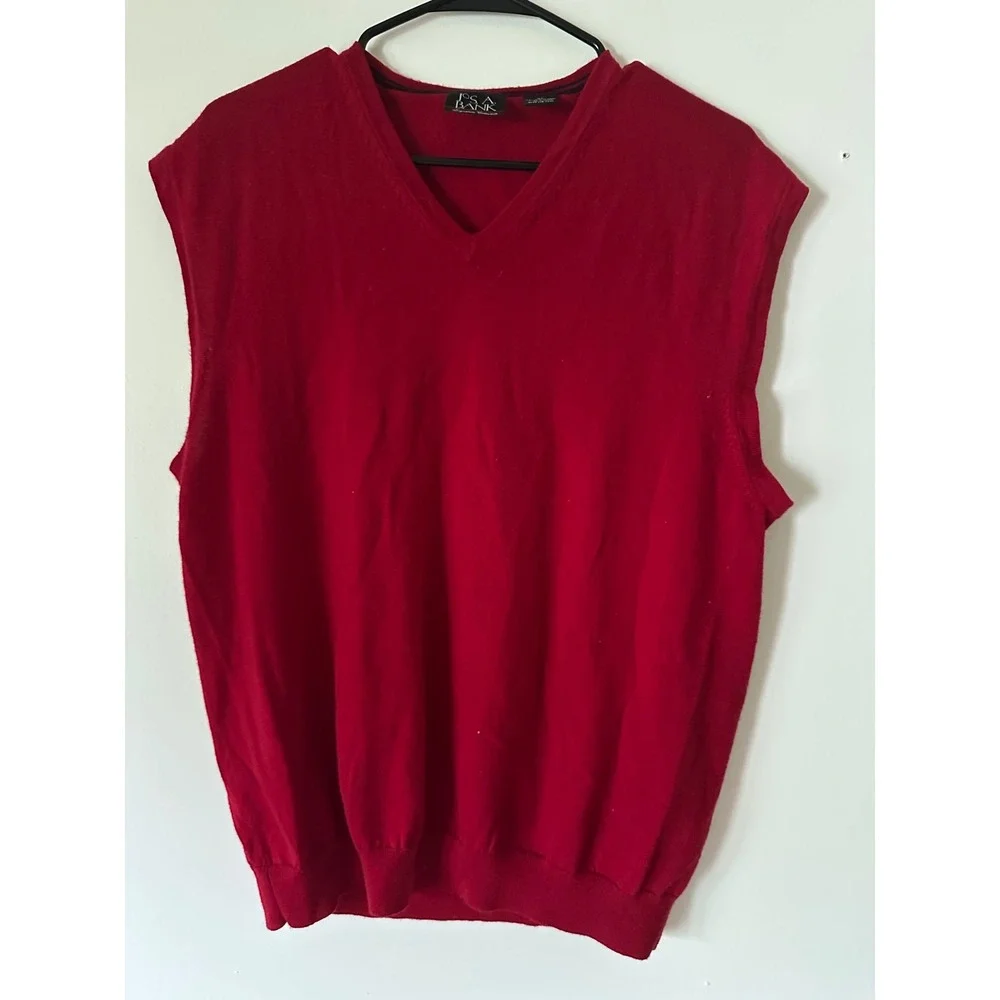 Jos. A. Bank Signature Collection Red 100% Merino Wool V-Neck Sweater Vest XL